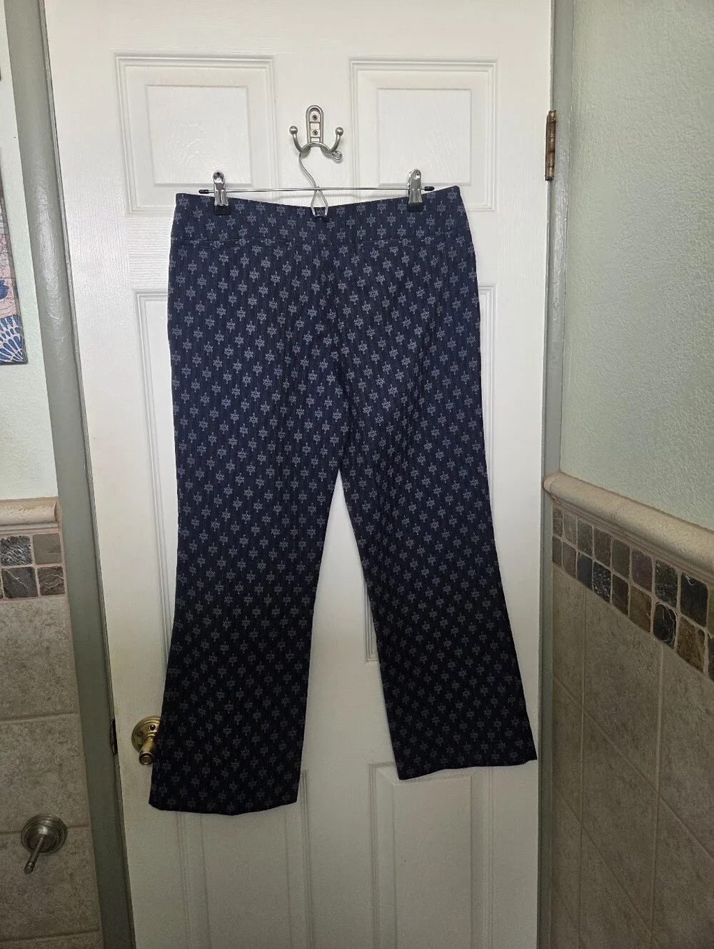 Tory Burch Navy Pinstriped T Patterned Pants Size 8 Quiet Luxury Contemporary